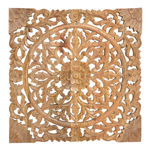 Wandbild mit Blumendekor aus Mangoholz, braunem Finish & dekorativer Struktur- Blumen | Wurm
