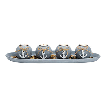 Tealight Holder 4-fold MDF-Design with Decorative Stones on Tray, Modern Grey | Wurm
