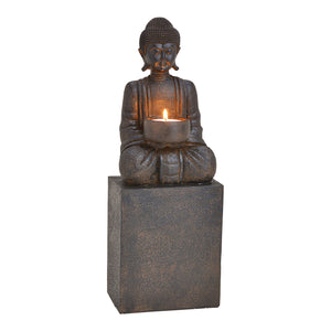 Teelichthalter Buddha-Figur aus Poly in Mattschwarz mit Skulptur-Optik, Teelichtmulde & Standdeko-Design | Wurm