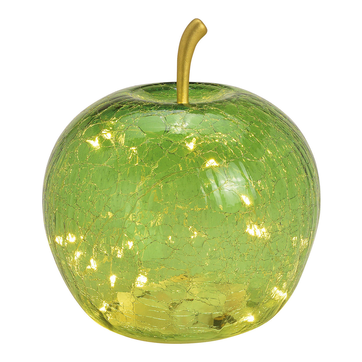 Dekoobjekt Apfel mit 20 LEDs hellgrünem Glas Timer-Funktion & stimmungsvollem Licht | Wurm