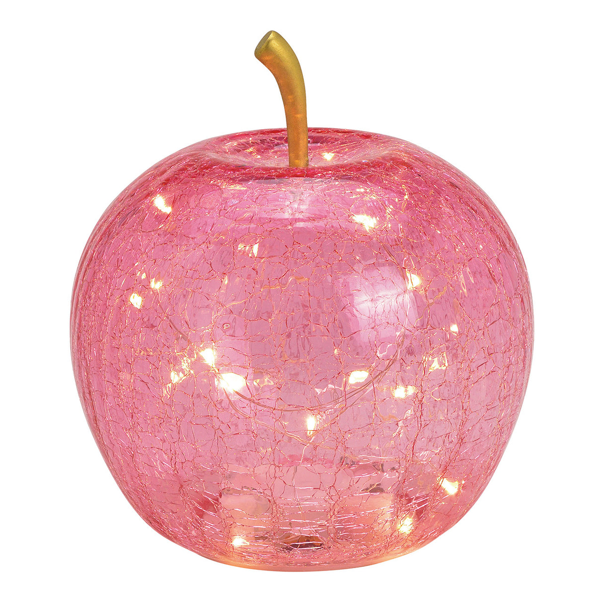 Dekoobjekt Apfel mit 20 LEDs pinkem Glas Timer-Funktion & stimmungsvollem Licht | Wurm
