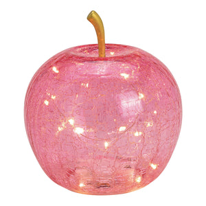 Dekoobjekt Apfel mit 20 LEDs pinkem Glas Timer-Funktion & stimmungsvollem Licht | Wurm