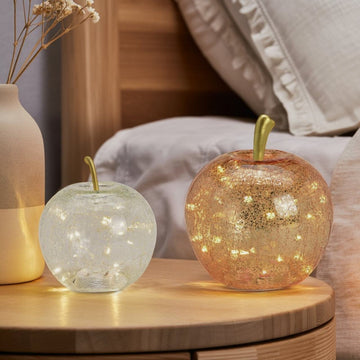Dekoobjekt Apfel mit 20 LEDs transparentem Glas Timer-Funktion & stimmungsvollem Licht | Wurm
