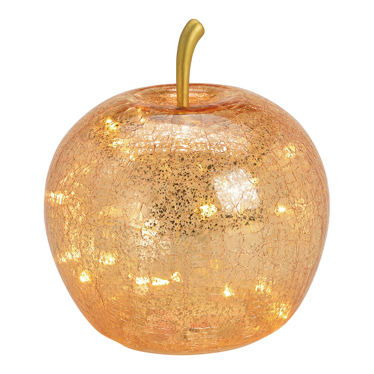 Dekoobjekt Apfel mit 20 LEDs goldfarbenem Glas Timer-Funktion & stimmungsvollem Licht | Wurm