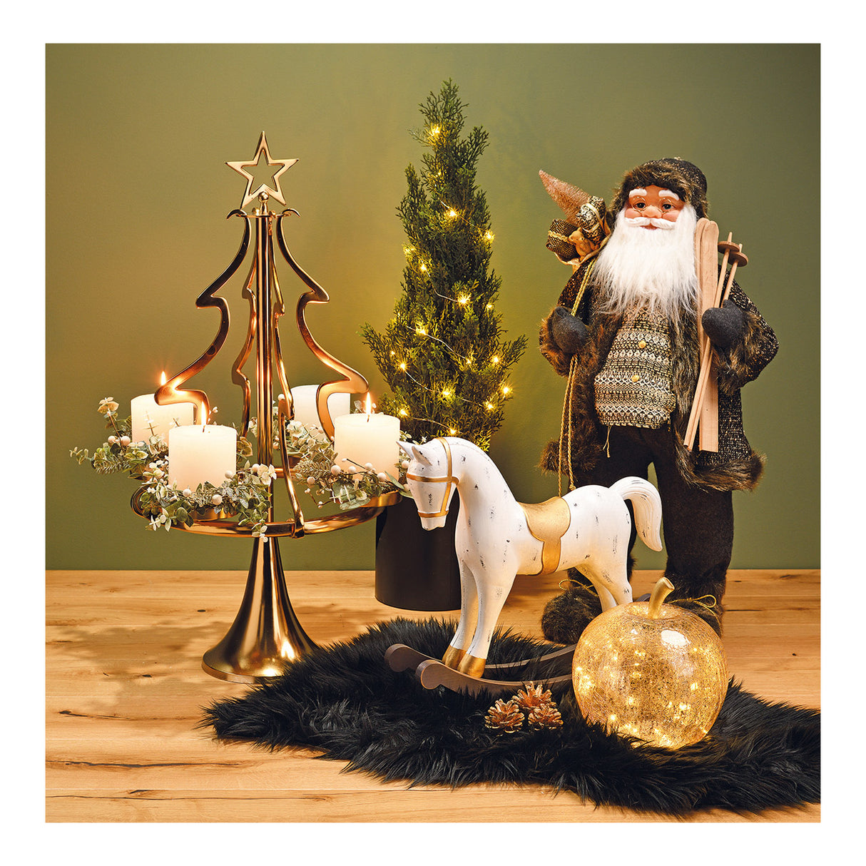 Dekoobjekt Apfel mit 20 LEDs goldfarbenem Glas Timer-Funktion & stimmungsvollem Licht | Wurm