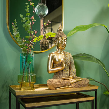 Decorative figure Buddha statue made of polyresin in gold with glossy finish, detailed sculpture look & free-standing design | Wurm