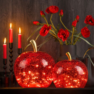 Dekoobjekt Apfel mit 30 LEDs, rotem Glas, Timer-Funktion & stimmungsvollem Licht | Wurm