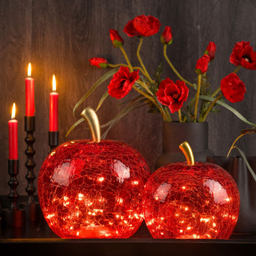 Decorative Apple with 30 LEDs, Red Glass, Timer Function & Atmospheric Light | Worm