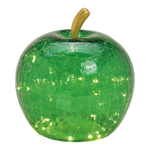 Dekoobjekt Apfel mit 30 LEDs dunkelgrünem Glas Timer-Funktion & stimmungsvollem Licht | Wurm