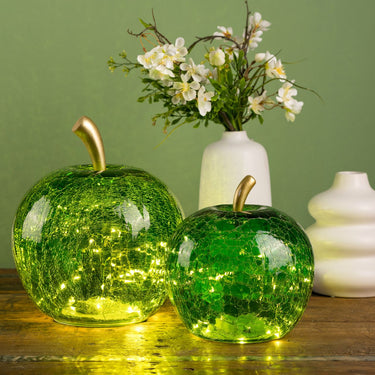 Decorative Apple with 30 LEDs Dark Green Glass Timer Function & Atmospheric Light | Worm