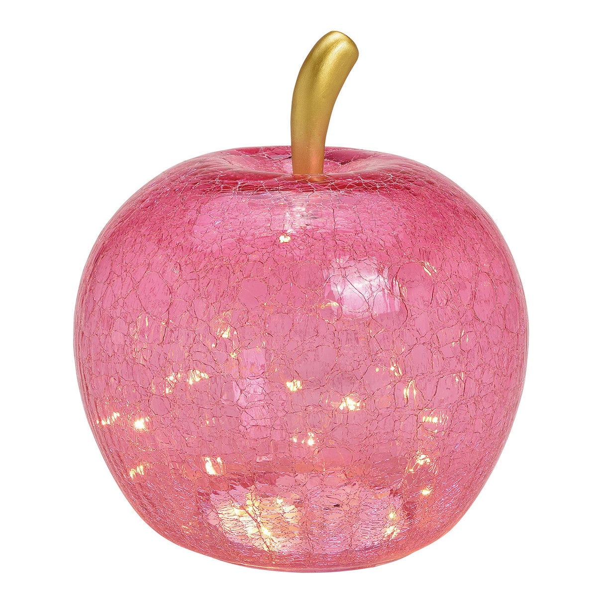 Dekoobjekt Apfel mit 40 LEDs pinkem Glas Timer-Funktion & stimmungsvollem Licht | Wurm