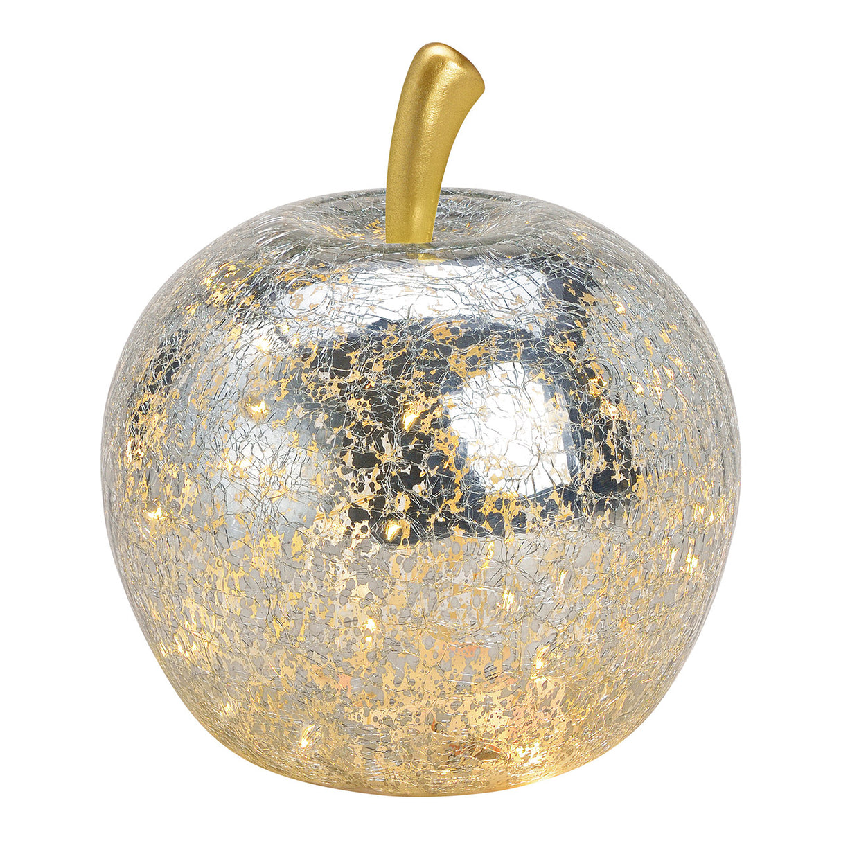 Dekoobjekt Apfel aus silberfarbenem Glas mit 30 warmweißen LEDs, integrierter Timerfunktion und eleganter Weihnachtsoptik | Wurm