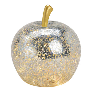 Dekoobjekt Apfel aus silberfarbenem Glas mit 30 warmweißen LEDs, integrierter Timerfunktion und eleganter Weihnachtsoptik | Wurm