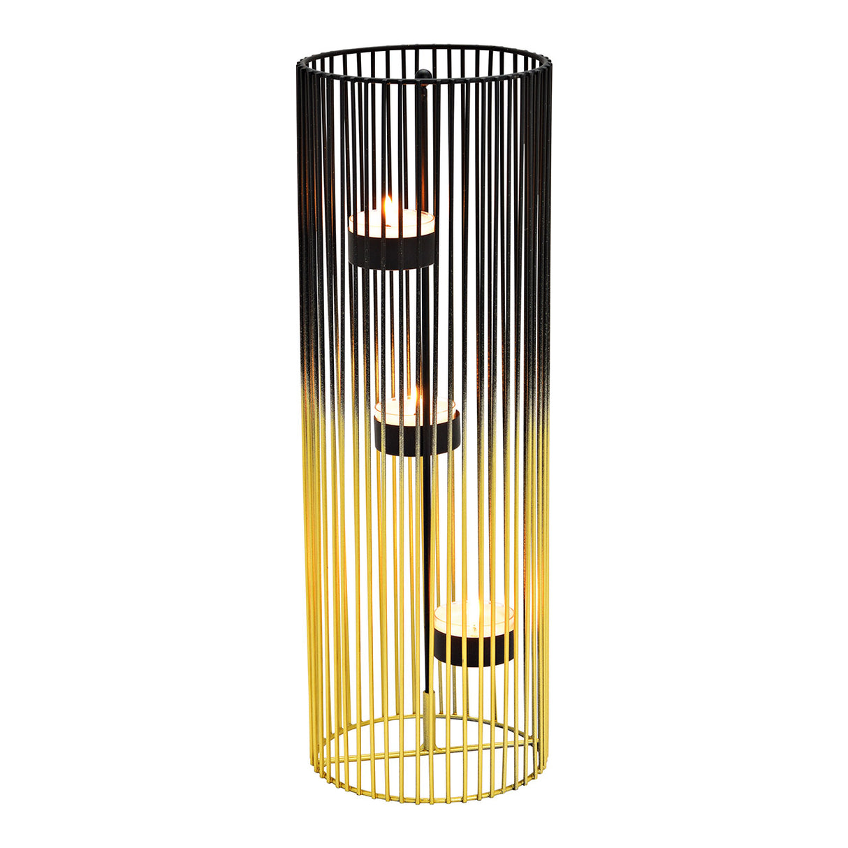 Teelichthalter für 3 Teelichter aus schwarz-goldenem Metall & modernem Design | Wurm