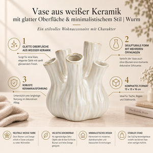 Vase made of white ceramic with a smooth surface & minimalist style | Worm