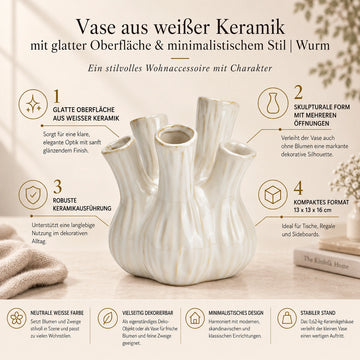 Vase made of white ceramic with a smooth surface & minimalist style | Worm