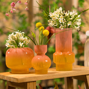 Vase aus rosafarbenem Glas mit glänzender Oberfläche & zylindrischem Design | Wurm