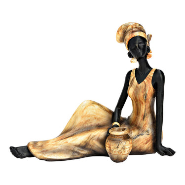 Dekofigur - Afrikanerin sitzend aus Poly in Braun mit Skulptur-Design, mattem Look | Wurm