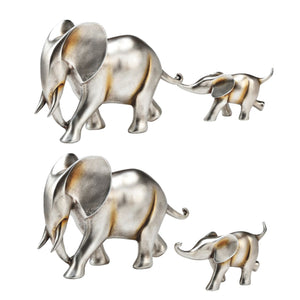 Dekofigur aus Poly, 2er-Set, Silberfarbenes Finish, Mutter-Kind-Design – Elefant Mutter & Kind | Wurm