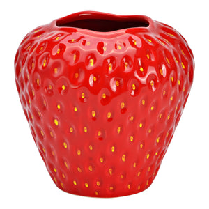Vase aus roter Keramik mit Erdbeer-Motiv glänzendem Finish & dekorativem Design | Wurm