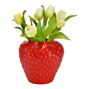 Vase aus roter Keramik mit Erdbeer-Motiv glänzendem Finish & dekorativem Design | Wurm