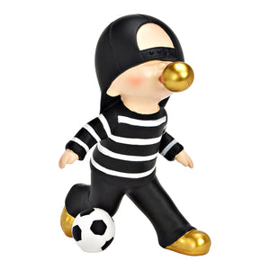 Dekofigur Junge mit Kaugummiblase & Fußball aus Poly in Schwarz mit Skulptur | Wurm