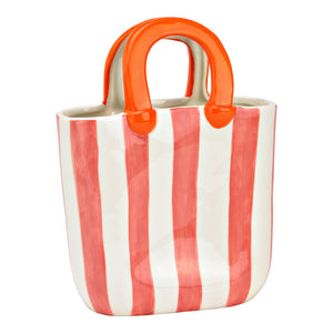 Vase Gestreiftes Handtaschen-Design, Keramik in Pink/Rosa, Verspielt & Modern | Wurm