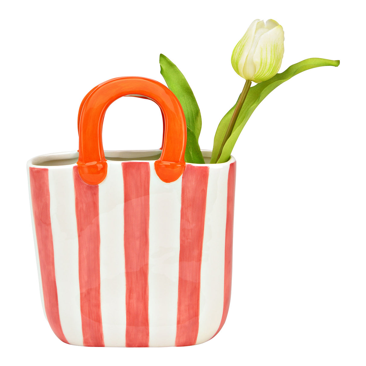 Vase Gestreiftes Handtaschen-Design, Keramik in Pink/Rosa, Verspielt & Modern | Wurm