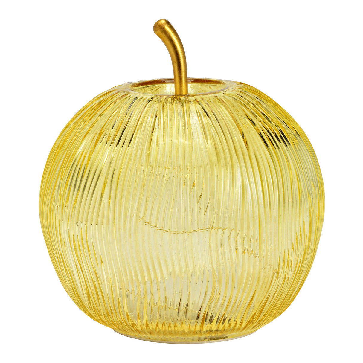 Dekoobjekt Apfel mit 15 LEDs, gelbem Glas, Timer-Funktion & stimmungsvollem Licht | Wurm