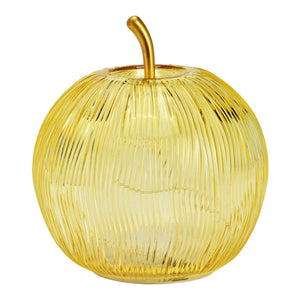 Dekoobjekt Apfel mit 15 LEDs, gelbem Glas, Timer-Funktion & stimmungsvollem Licht | Wurm