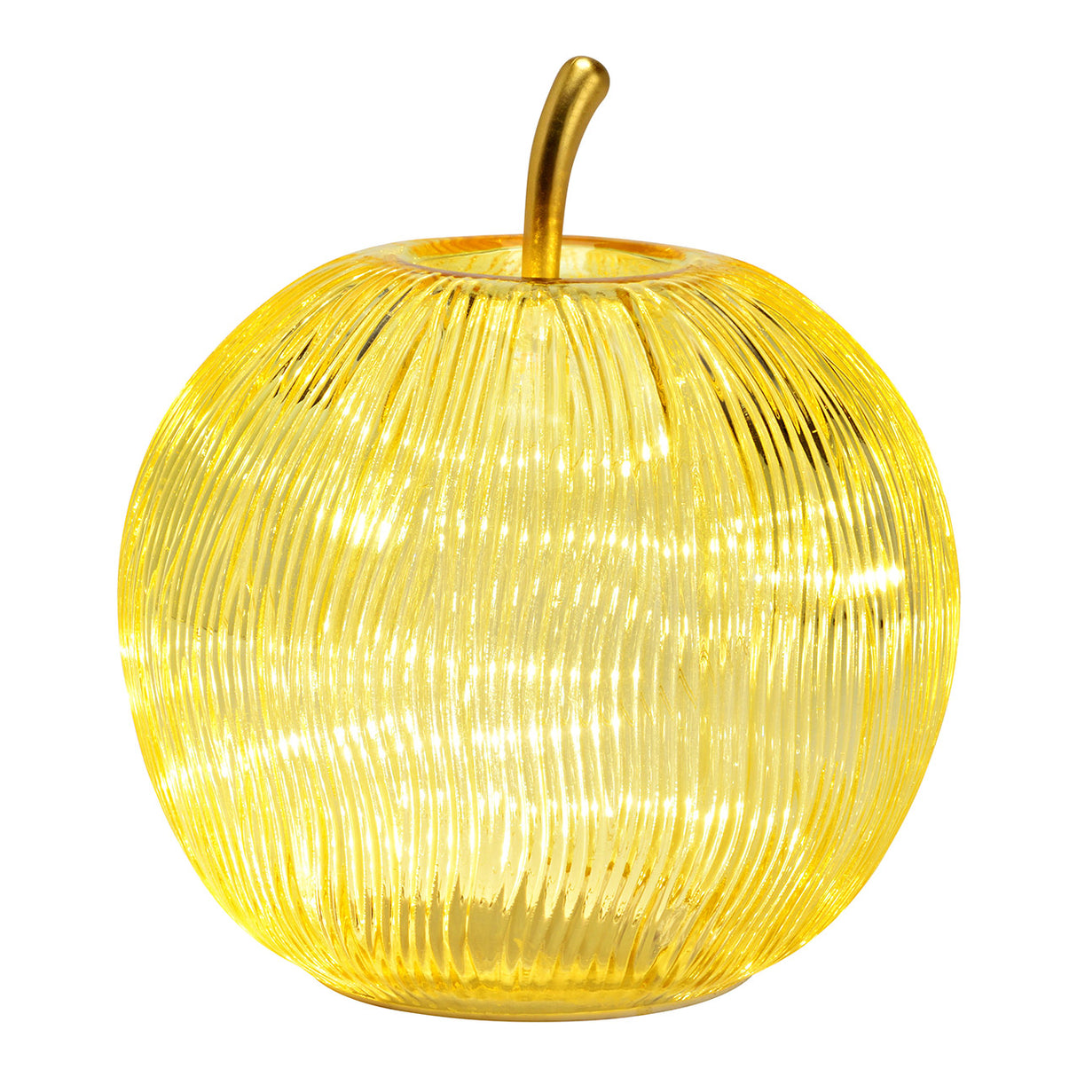 Dekoobjekt Apfel mit 15 LEDs, gelbem Glas, Timer-Funktion & stimmungsvollem Licht | Wurm