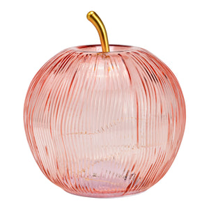 Dekoobjekt Apfel mit 15 LEDs rosa Glas Timer-Funktion & stimmungsvollem Licht | Wurm