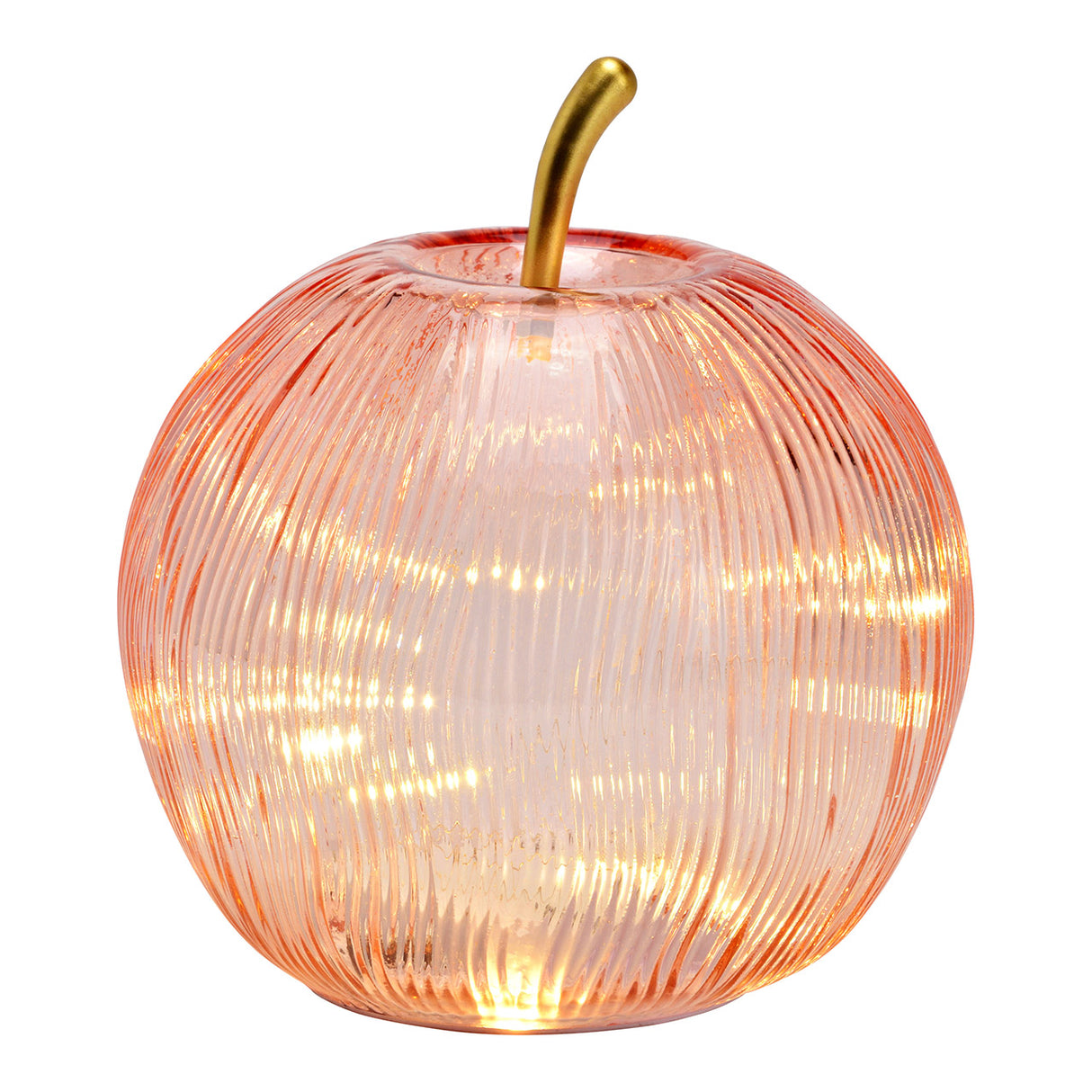 Dekoobjekt Apfel mit 15 LEDs rosa Glas Timer-Funktion & stimmungsvollem Licht | Wurm