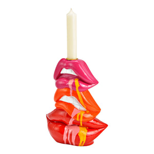 Kerzenständer  aus pink-rotem Poly Lippen-Design & modernem Dekor | Wurm