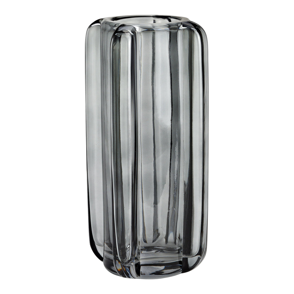 Vase aus grauem Glas mit hoher zylindrischer Form glatter Oberfläche & dekorativem Stil  | Wurm