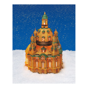 Dekoobjekt Porzellan-Lichthaus Frauenkirche Dresden mit farbigen Details & beleuchtetem Akzent | Wurm