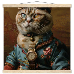 School Poster - Korat Cat Design, matte FSC-certified paper, magnetic pine wood strips, magnetic wooden dowels top & bottom | St Tropez Art