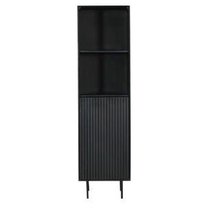 Bücherregal - Schwarzes Mangoholz, Vertikale Lamellenfront, Schwarzes Metallgestell, 55 cm – Madison | Starfurn