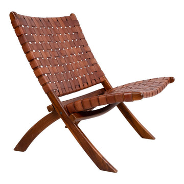 Folding Chair – Brown Leather, Teak Frame, Scandinavian Design – Perugia | House Nordic