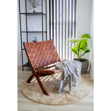 Folding Chair – Brown Leather, Teak Frame, Scandinavian Design – Perugia | House Nordic