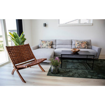 Folding Chair – Brown Leather, Teak Frame, Scandinavian Design – Perugia | House Nordic