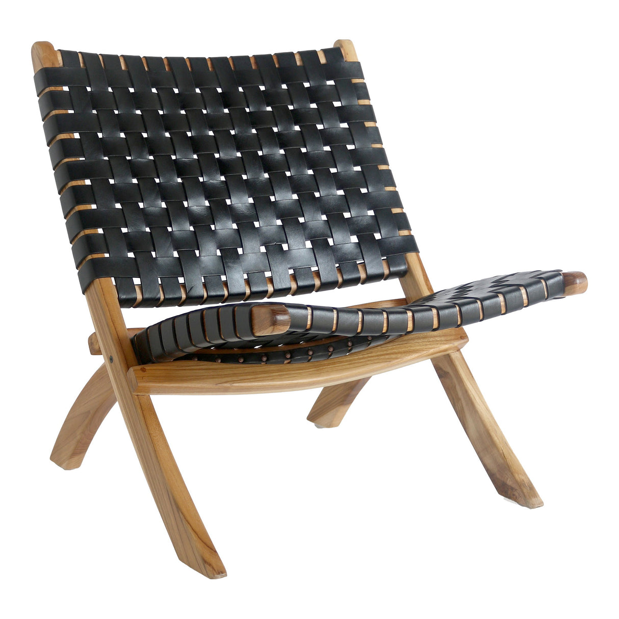 Klappstuhl – Schwarz, Leder, Teakholzbeine - Perugia | House Nordic
