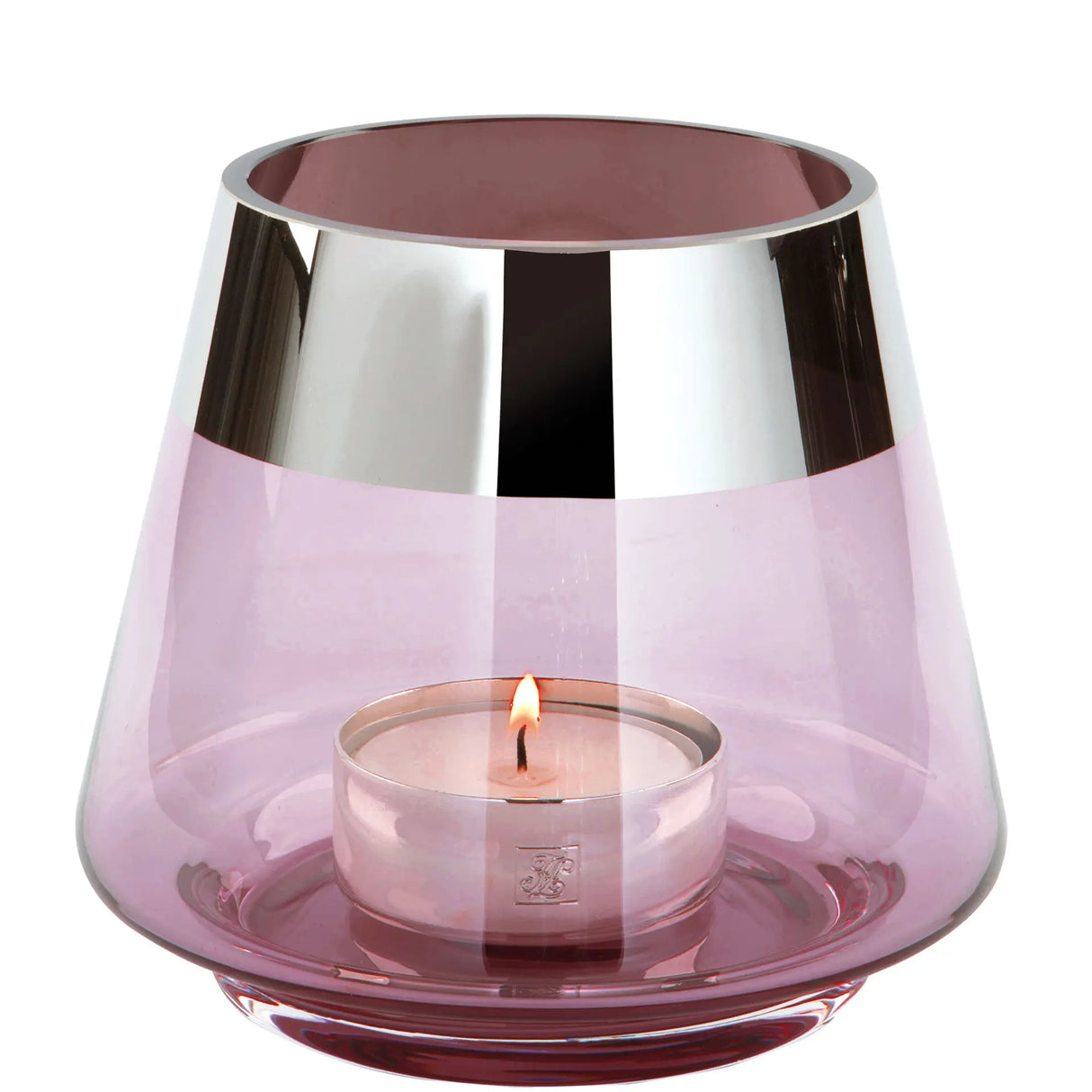 Teelichthalter – Mundgeblasenes Glas, Silberfarbener Rand, Stimmungsvolles Design - Jona | Fink Living