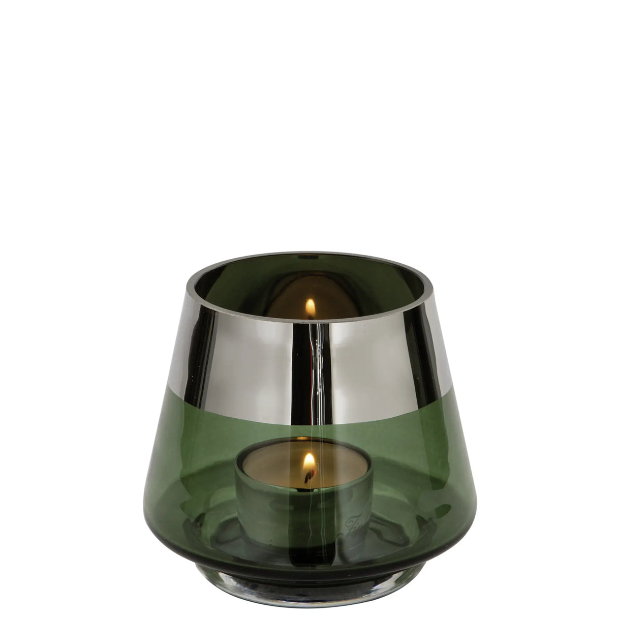 Teelichthalter – Mundgeblasenes Glas, Silberfarbener Rand, Stimmungsvolles Design - Jona | Fink Living