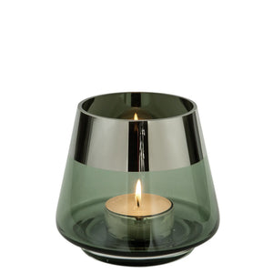 Teelichthalter – Mundgeblasenes Glas, Silberfarbener Rand, Stimmungsvolles Design - Jona | Fink Living