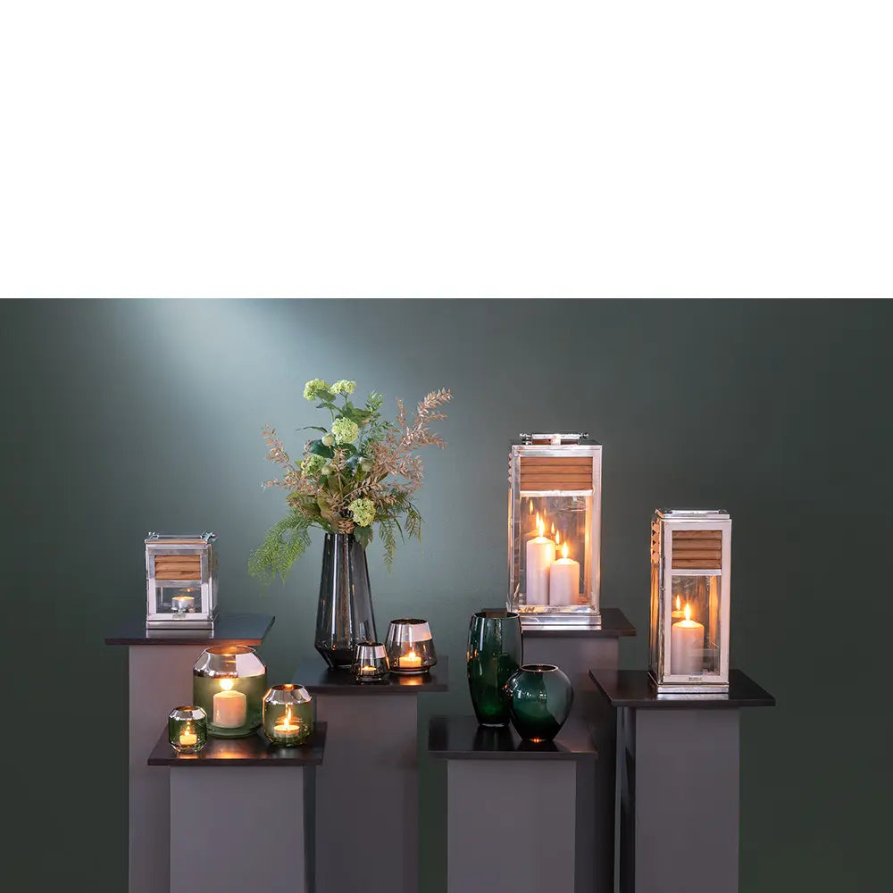 Teelichthalter – Mundgeblasenes Glas, Silberfarbener Rand, Stimmungsvolles Design - Jona | Fink Living