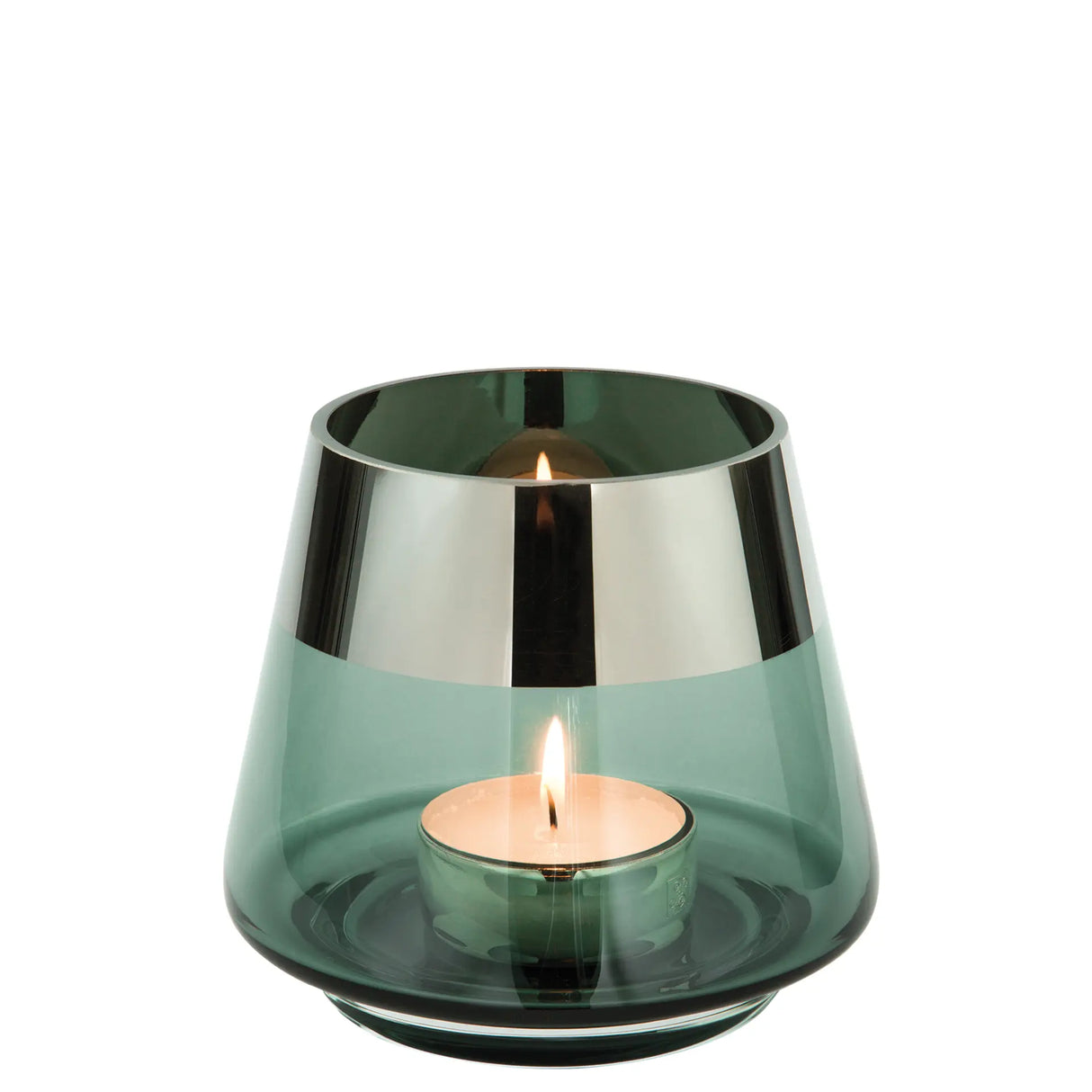 Teelichthalter – Mundgeblasenes Glas, Silberfarbener Rand, Stimmungsvolles Design - Jona | Fink Living