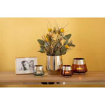 Teelichthalter – Mundgeblasenes Glas, Silberfarbener Rand, Stimmungsvolles Design - Jona | Fink Living