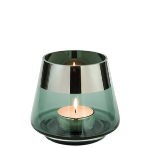 Teelichthalter – Mundgeblasenes Glas, Silberfarbener Rand, Stimmungsvolles Design - Jona | Fink Living