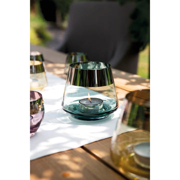 Teelichthalter – Mundgeblasenes Glas, Silberfarbener Rand, Stimmungsvolles Design - Jona | Fink Living